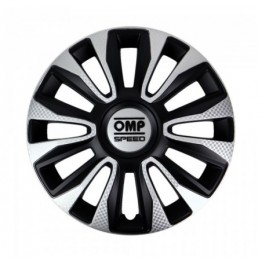 SET 4 TAPACUBOS OMP SPEED MOD. MAGNUM NEGRO/PLATA/CARBONO 16 PULGADAS
