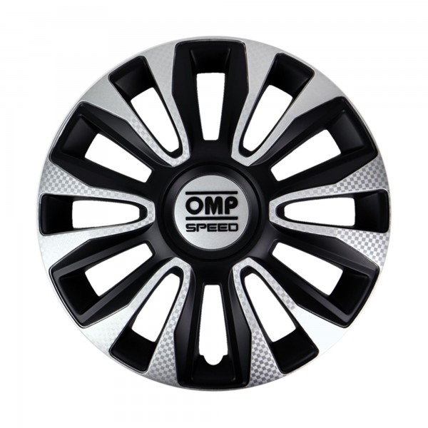 SET 4 TAPACUBOS OMP SPEED MOD. MAGNUM NEGRO/PLATA/CARBONO 16 PULGADAS