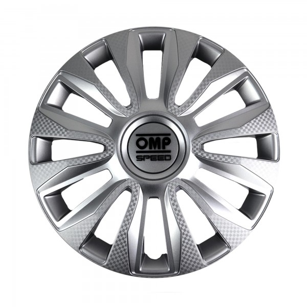 SET 4 TAPACUBOS OMP SPEED MOD. MAGNUM PLATA/CARBONO 16 PULGADAS