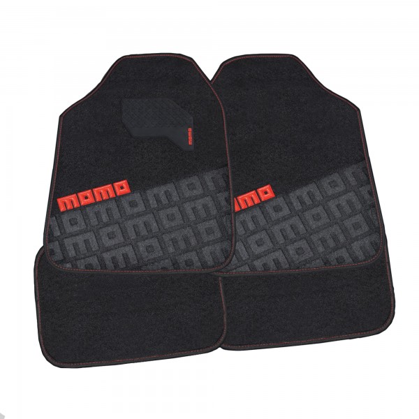 SET COMPLETO 4 PIEZAS ALFOMBRAS MOMO 008 UNIVERSALES NEGRO Y ROJO