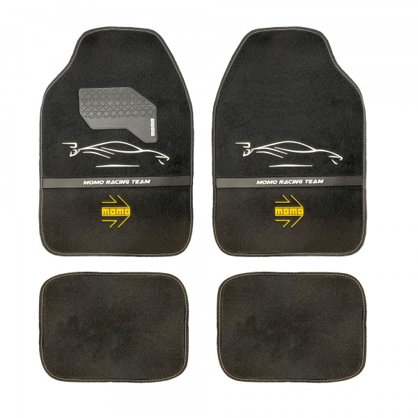 SET COMPLETO 4 PIEZAS ALFOMBRAS MOMO UNIVERSALES NEGRO Y BLANCO