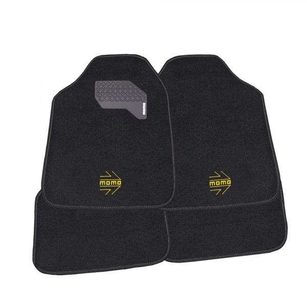 SET COMPLETO 4 PIEZAS ALFOMBRAS MOMO UNIVERSALES NEGRO/AMARILLO