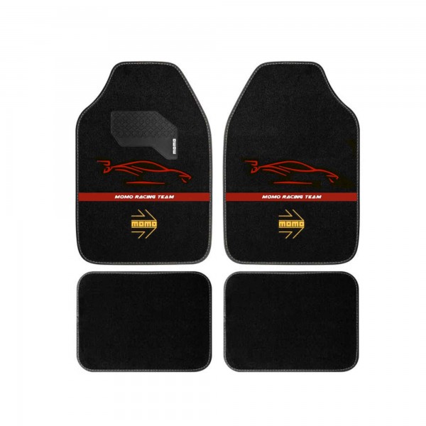 SET COMPLETO 4 PIEZAS ALFOMBRAS MOMO UNIVERSALES NEGRO/ROJO