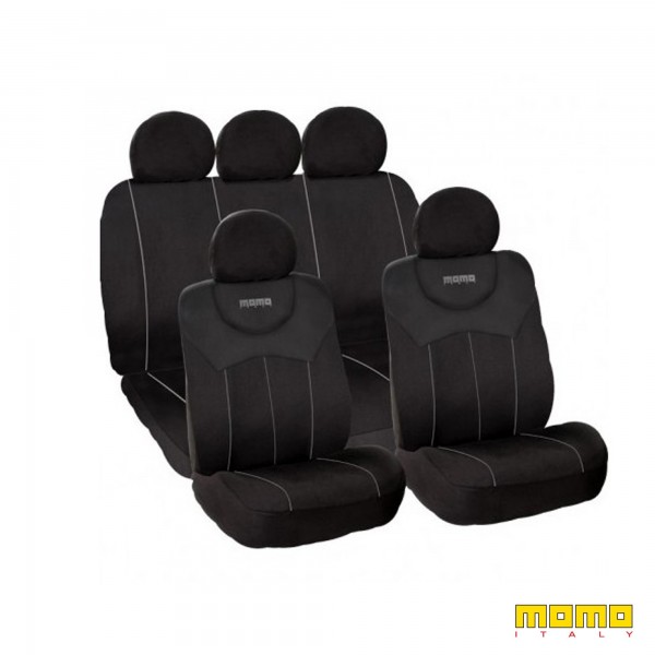 SET COMPLETO CUBRE ASIENTOS MOMO COCHE 11 PIEZAS NEGRO/GRIS