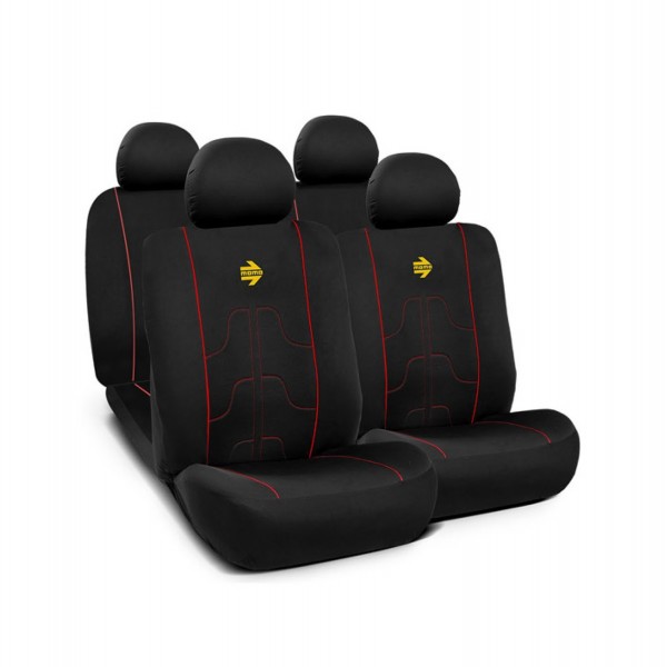 SET COMPLETO CUBRE ASIENTOS MOMO COCHE 11 PIEZAS NEGRO Y ROJO
