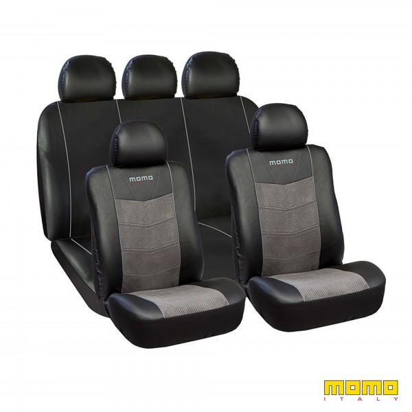 SET COMPLETO CUBRE ASIENTOS MOMO COCHE 11 PIEZAS COLOR NEGRO/GRIS