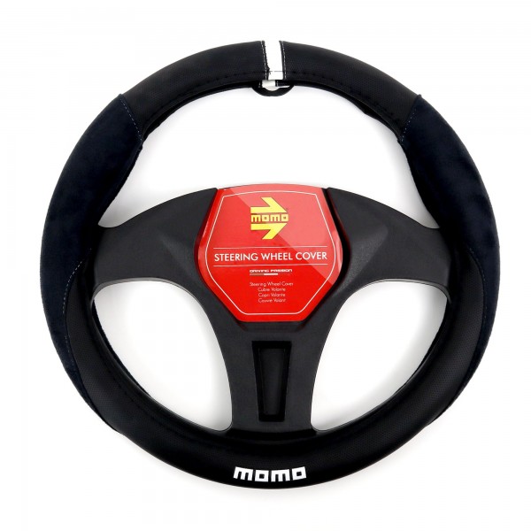 FUNDA VOLANTE MOMO UNIVERSAL POLIURETANO/ALCANTARA NEGRO Y BLANCO