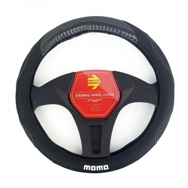 FUNDA VOLANTE MOMO UNIVERSAL POLIURETANO NEGRO Y BLANCO