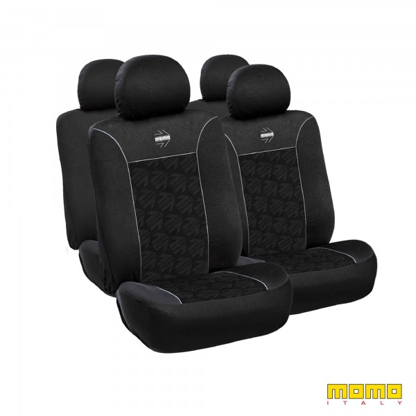 SET COMPLETO CUBRE ASIENTOS MOMO ITALY 11 PIEZAS NEGRO Y GRIS