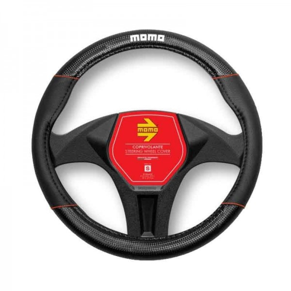 FUNDA VOLANTE MOMO CARBON UNIVERSAL NEGRO Y ROJO