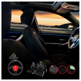 PACK UNIVERSAL JUEGO DE FUNDAS PARA ASIENTOS DE COCHE OMP SPEED 11 PIEZAS + FUNDA VOLANTE MOMO CARBON COLOR NEGRO