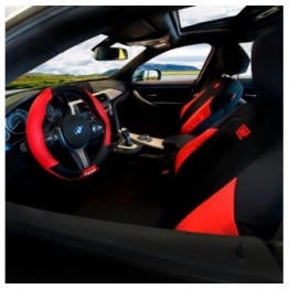 PACK UNIVERSAL JUEGO DE FUNDAS PARA ASIENTOS DE COCHE OMP SPEED 11 PIEZAS + FUNDA VOLANTE MOMO TUNING COLOR ROJO