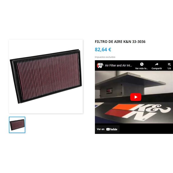 FILTRO AUDI/CUPRA/SKODA/VOLKSWAGEN K&N 33-3036 