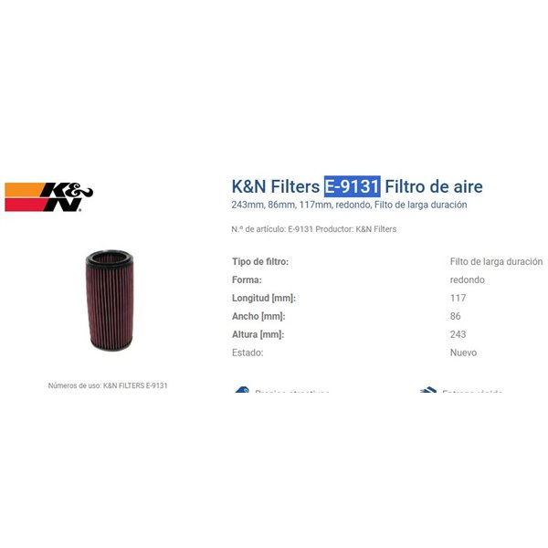 FILTRO RENAULT K&N E-9131