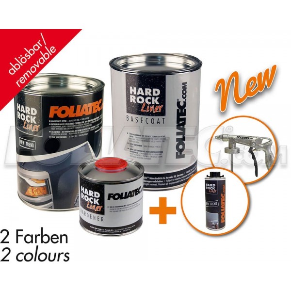 HARD ROCK LINER REMOVABLE SET  GRIS PINTURA 2 5 L  HARDENER 0 5 L  BASECOAT 2 5 L  SPRAY GUN