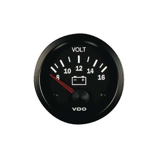 MANÓMETRO VOLTÍMETRO VDO 8 / 16 VOLTIOS VISION DIÁMETRO 52 FONDO NEGRO