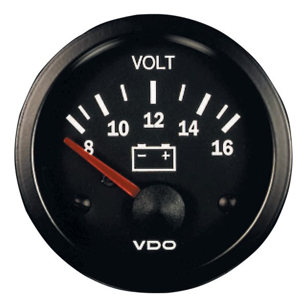 MANÓMETRO VOLTÍMETRO VDO COCKPIT INTERNATIONAL 8 / 16 VOLTIOS DIÁMETRO 52 FONDO NEGRO