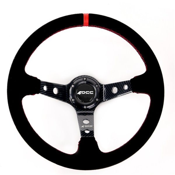VOLANTE ANTE CARBONO COSTURAS ROJAS