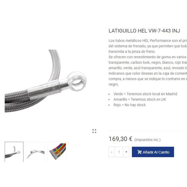 LATIGUILLOS GOLF MK2 INJECTORES HEL 